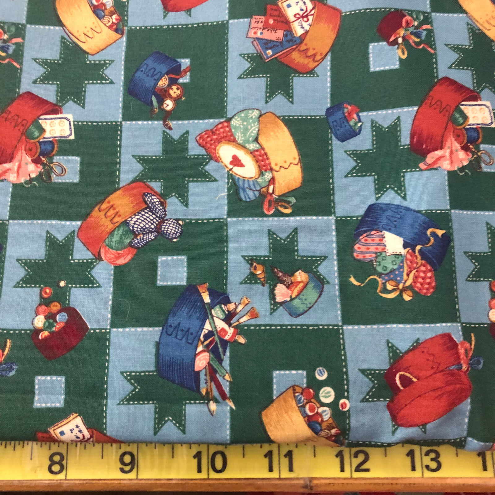 Cotton Fabric Cheater Quilt Sewing Theme Prim By the Yard Craft