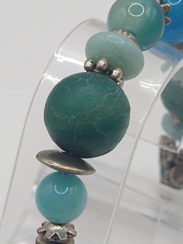 Bracelet Turquoise Blue Green Gemstone Glass Metal Heart Tbar Coastal Ocean Lake - Picture 9 of 21