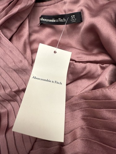 Abercrombie & Fitch Pink Pleated Plunge Neck Satin Mini Dress Sz ST Marilyn - Picture 10 of 10