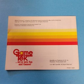 Wheel of Fortune Nintendo NES Manual Only - Instruction Booklet