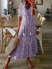 Summer Womens Holiday Maxi Dress Ladies V Neck Beach BoHo Floral Dress Plus Size