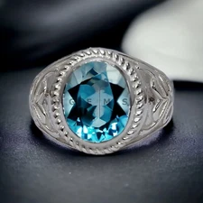 Aquamarine Gemstone With 925 Sterling Silver Groom Ring For Men's #AL212