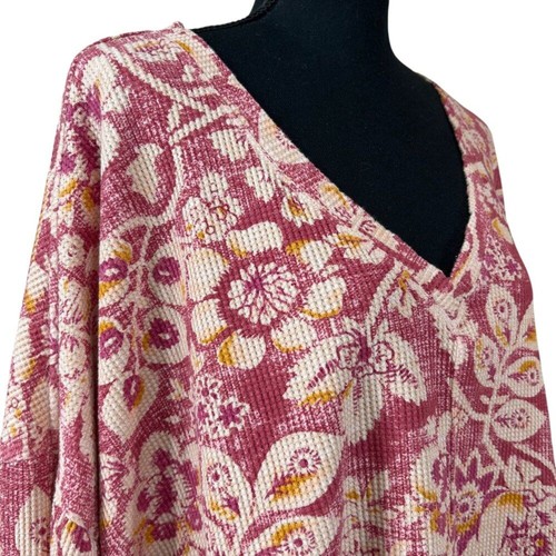 Pilcro Anthropologie Pink Floral Thermal Long Sleeve Pullover Top Size 1X - Picture 5 of 10