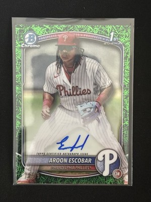 2025 Bowman Chrome Aroon Escobar Auto Green Grass Numbered 73/99 Pick up now !!!