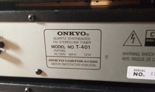 Onkyo T-401 Quartz Synthesized FM Stereo /AM Tuner Tested No Remote. Pre-Owned - Picture 2 of 2