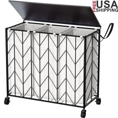 Large Capacity Laundry Basket W/ 3 Removable Bags Durable Design Hamper New