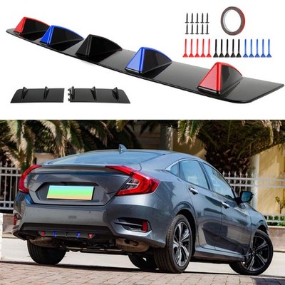 For Honda Civic Sedan Glossy Black Rear Bumper Diffuser & Rear Spoiler Lip 5 Fin