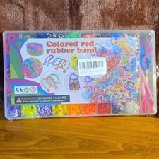 Red Rubber Band Bracelet Making Loom Kit w/ Assorted Bands Tools Case