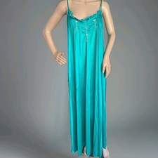 Vintage Nightgown Maxi Length Kayser 1970s / 80s Turquoise Small