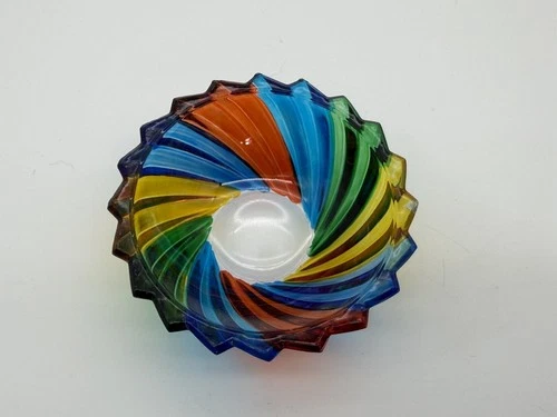 Vintage Art Glass Dish Rainbow Swirl Pinwheel Trinket Bowl 3” Possible Murano
