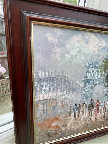 Vintage Original French Street Scene Wood Framed Oil On Board signed by Burnett - Picture 4 of 21