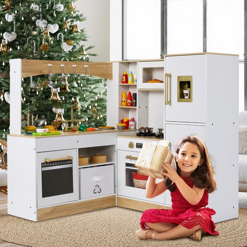 Kids Cooking Pretend Play Kitchen Set Wooden Corner Playset W/ Realistic Lights - Picture 6 of 9
