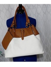 Wilsons Leather Black Rivet Two-Tone Brown Tote Bag White Brown
