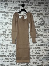 NEW! Charles Henry Square Neck Tie Back Puff Long Sleeve Sweater Dress Sand XS