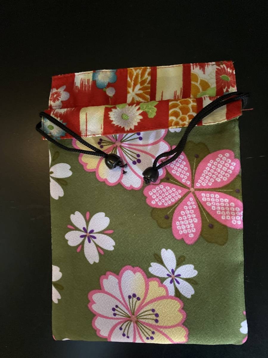 Reversible Japanese pattern drawstring bag Haizak… - image 1