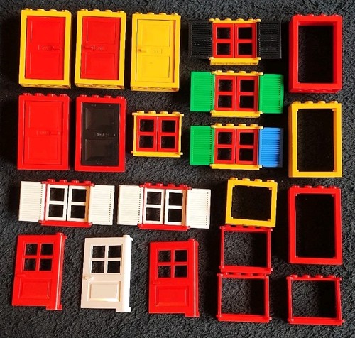 Lego Fenster Türen rot gelb Rahmen Scheiben Fensterläden Platten gemischt Konvolut Lot