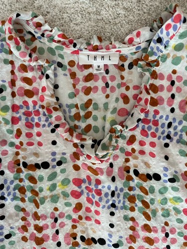 Anthropologie THML Muiticolor Polka Dot Ärmellos Rüschen Top Größe Medium - Bild 2 von 4