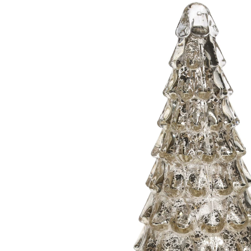 Albero di Natale Decorativo in Vetro Argento Silver con Luce LED Soprammobile, fotografia 7 di 9