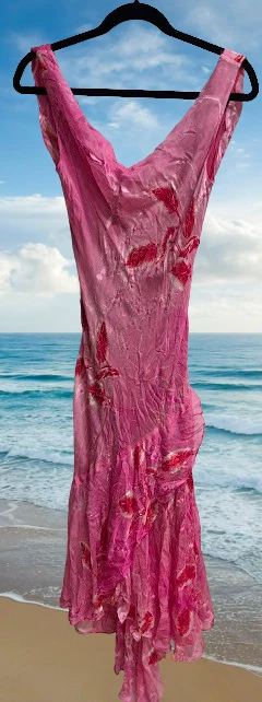 STUNNING Vintage Y2K Sue Wong Beaded Silk Floral Maxi Pink Dress RARE!!! Sz 8 - Image 2 of 4