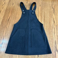 Forever 21 Overall Mini Dress W/G Size S black Front Pockets Faux Suede Goth