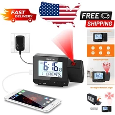 Smart Dual Alarm Clock with Indoor Hygrometer, USB Charger & Projection Feature