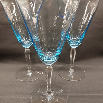 Blue by Fostoria Antique Water Goblet / Wine Glass Set of 3 ~ Produced 1926-1927