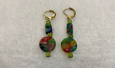 Vintage Colorful Floral Hard Plastic / Crystal Bead Dangle Earrings