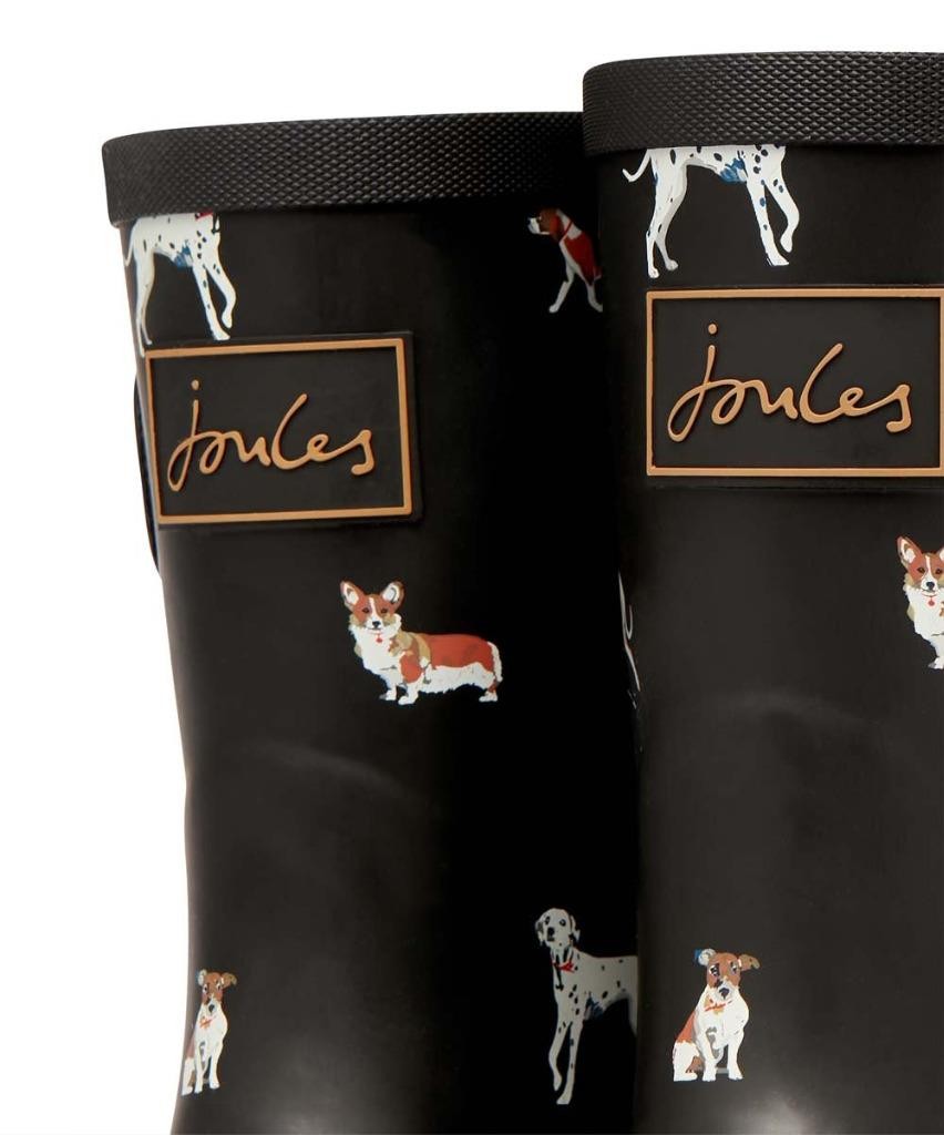 New NIB Joules Black Dog Corgi Dalmation Greyhound Molly Welly Rain Boot 9 or 10 image 2