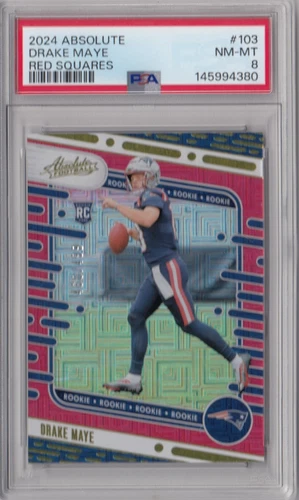 2024 PANINI ABSOLUTE DRAKE MAYE RC RED SQUARES #/499 GRADED PSA NM-MT 8
