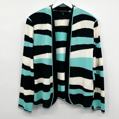Ming Wang Jacket Cardigan Size Large Knit Shoulder Pads Office Career Artsy Boho