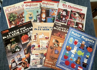 LOT OF 8 VINTAGE Plastic Canvas Patterns Leisure Arts, Quick Count