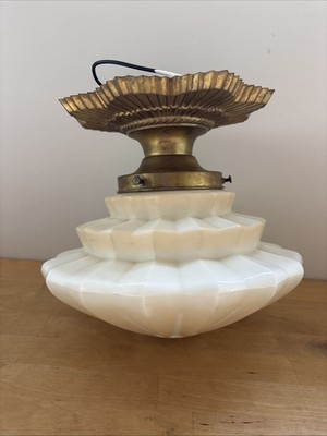 Vintage Art Deco Tiered Glass Shade Ceiling Light Fixture Skyscraper Starburst