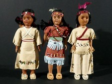 Vintage Costume Dolls Native American Indian 1950s. Baby in Papoose. Sleep Eyes.