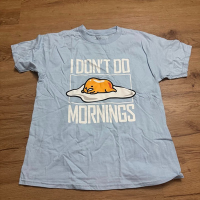 Gudetama I dont do mornings T-Shirt Womens Large Blue Hello Kitty Sanrio