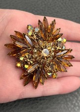 Vintage Juliana Gold Tone Faux Amber AB Rhine...