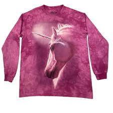 Camiseta The Mountain Unicorn Stallion Hombre M Rosa Púrpura Tie Dye Fantasía Mística