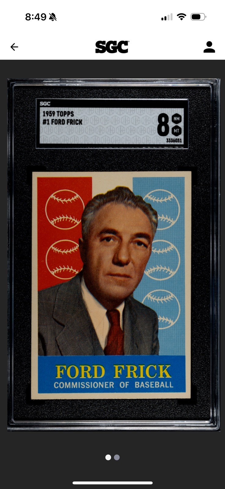1959 Topps  Ford Frick #1 SGC 8 Commissioner MLB