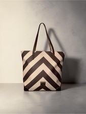 Dooney  Bourke Chevron Shopper Tote Brown Ivory Zip Top Bag