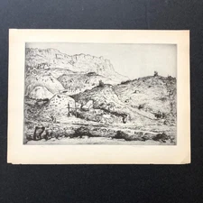 Mahonri Young "Walpi in Sunlight" 1930s Art Print Sketch Vintage Arizona Navajo