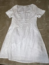 Disah Mini Dress White Linen Short Sleeve Square Neck Womens 6 Feminine Cherry