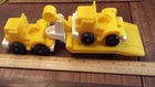 Vtg Fisher Price Little People Yellow Construction Truck (x2) & Flatbed Trailer
