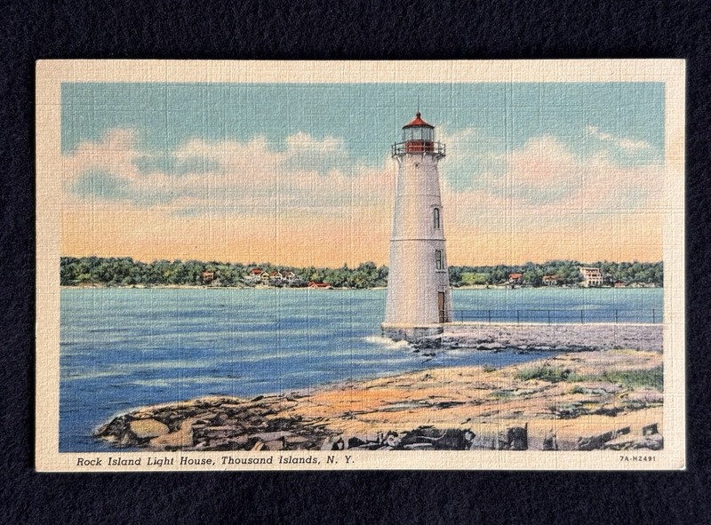 Rock Island Light House Thousand Islands New York NY Linen Postcard 1930-40s Era