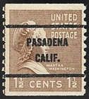 Sc#840 1 1/2c Martha Washington coil p.10v. precancel PASADENA CALIF.  (A-7)