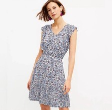 LOFT NWT $69 Pattern Ruffle Short Sleeve Skater Dress Size Small Womens 