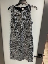 J. Crew Navy Blue Ivory Print Ladies Sleeveless Shift Dress - Size 8