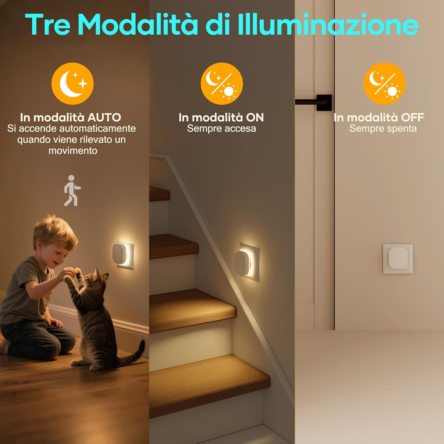 2 Luci Notturne LED Smart: Sensore Movimento e Crepuscolare per Interni - 3