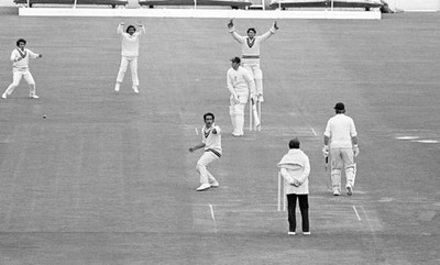 England batsman Geoffrey Boycott is out LBW for 10 runs to Syed Ab- Old Photo