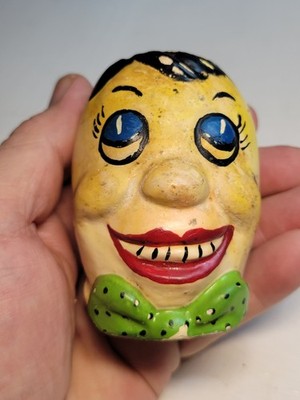 VTG Old Unique Odd Toothpick/Match Holder Egg-Shaped Funny Clown Head Face