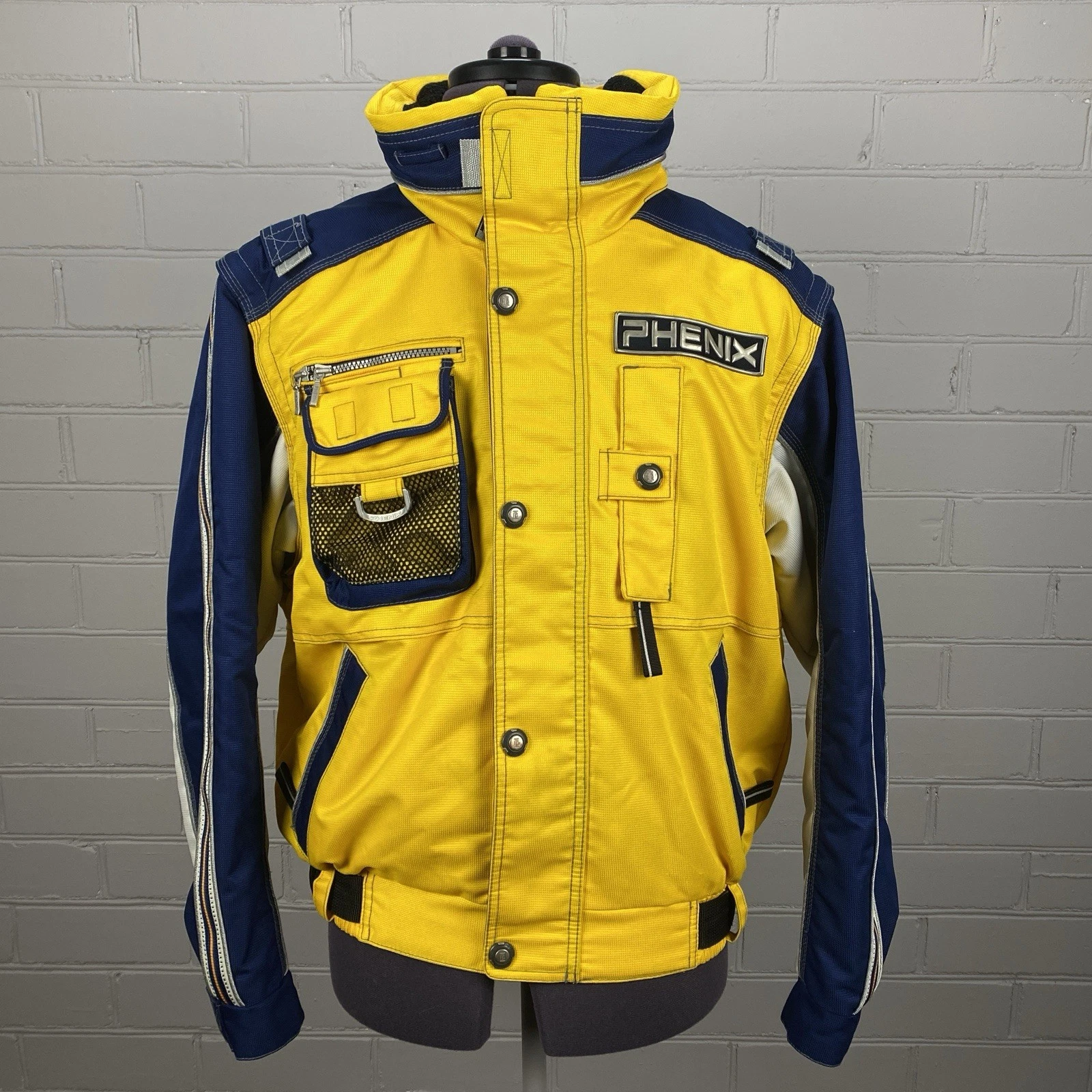 Vintage Phenix Ski Jacket Vest Yellow Blue Removable Sleeves Mens UK40 EU50