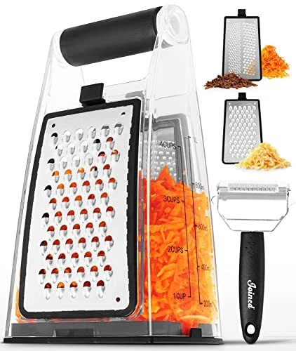Joined Cheese Grater with Container - Box Grater Cheese Shredder Lemon Zester Gr